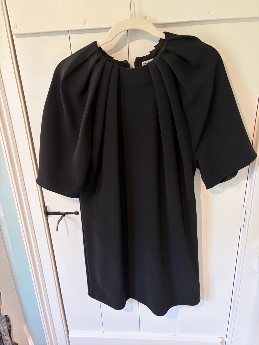 Balenciaga Black Mini Dress with Pleated Neck